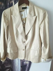 Blazer donna LUISA SPAGNOLI kaki con stampa maglia catena raso bordo bottoni tg 48 - Foto 1 di 11