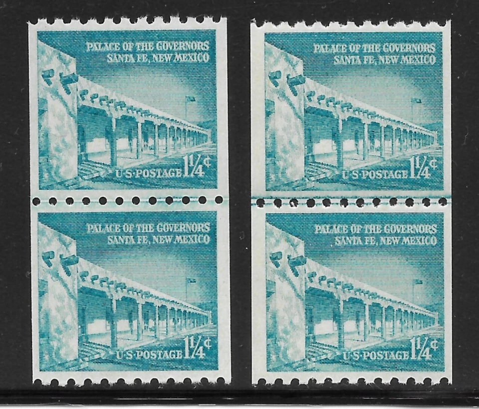 Scott #1054A 1.25c Small and Scarce Large Hole LINE Pair Varieties, Cat $92.25 - Image 1 of 1
