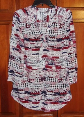 Top túnica para mujer Dalia manga larga con botones lengüeta cuello en V estampado de arándanos - M Foto 1 de 4