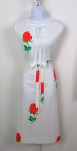 Vintage 60er 70er Jahre MR ALEX BLUMEN KLEID & JACKE & GÜRTEL WEISS GRÜN ROT ORANGE - Bild 1 von 19