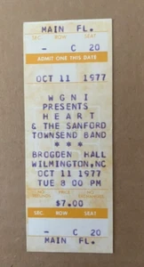 Boleto de concierto Heart Dreamboat Annie 11 de octubre 1977 original vintage - Imagen 1 de 1