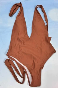 Women's Brown One-Piece Backless tie Swimsuit Size S - Picture 1 of 2