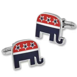 PinMart's Political Republican Elephant Cufflinks Set - Picture 1 of 3