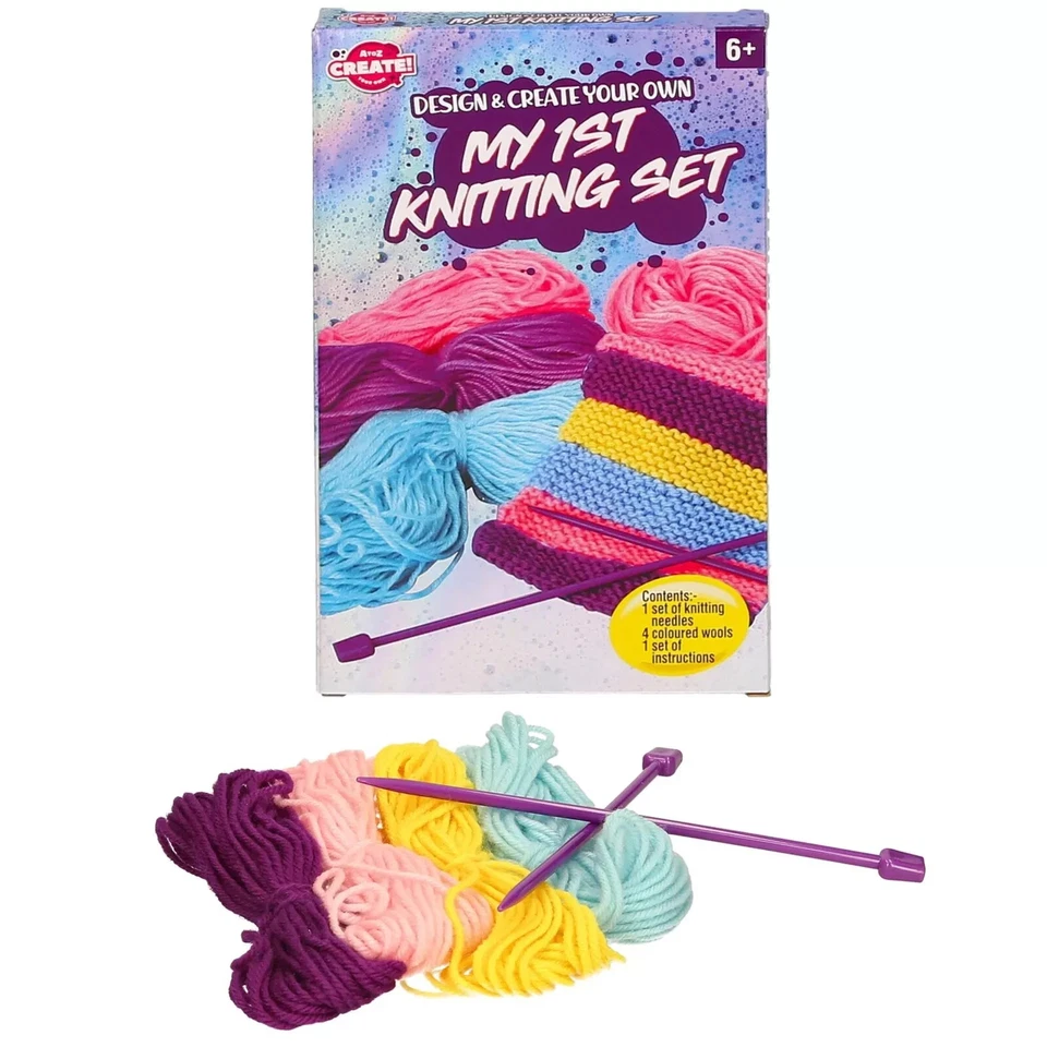 A2Z Childs Kids Girls My First 1st Plastic Knitting Childrens Craft Set Kit