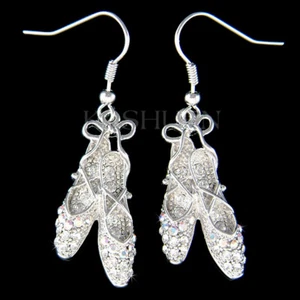 Trasparente Ballerina Pantofole IN Swarovski Cristallo Scarpe Danza Orecchini - Foto 1 di 1