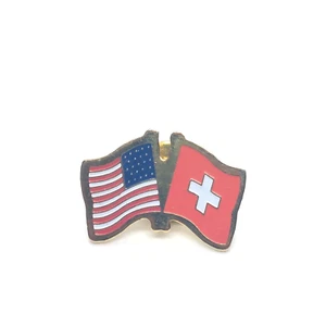 USA Switzerland Crossed Flags Pin Lapel Enamel Collectible - Picture 1 of 3