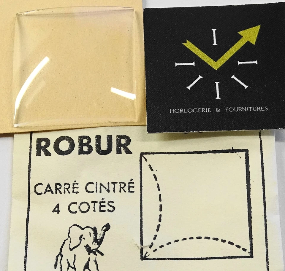 ROBUR VERRE MONTRE CARRE 26 mm CINTRE 4 COTES