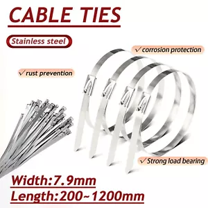 201 STAINLESS STEEL CABLE TIES METAL TIE WRAPS ZIP TIE EXHAUST WIDE 7.9MM - Picture 1 of 6