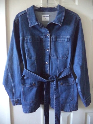 Chaqueta utilitaria de jean Must Have Old azul marino lavado oscuro con cinturón 2X 2XL 20 22 XXL Foto 1 de 4
