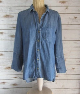 Anthropologie Cloth & Stone Womens XS Indigo Blue Tencel High Low Tunic Shirt - Picture 1 of 7