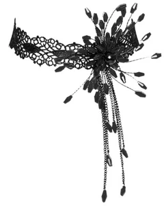 Punk Rave Damen Shadowflower Perlen Gothic Halsband - Schwarz - Picture 1 of 10