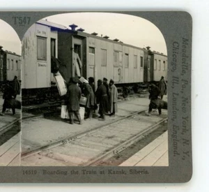 Kansk Siberia Boarding the Train Keystone Stereoview - Bild 1 von 3