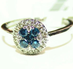 .46CT 14K Gold Natural Round Cut Blue Diamond Designer Halo Engagement Ring  - Picture 1 of 4