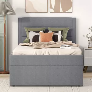 Einzelbett 90x200 Polsterbett Bettgestell mit Bettkästen (Nicht Boxspringbett) - Bild 1 von 10