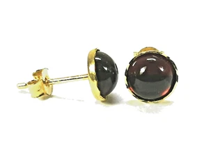 9ct Gold Garnet round  Stud Earrings, January Birthstone Gift Made in UK Boxed - Picture 1 of 2