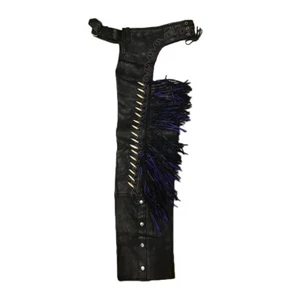 Leather Gallery Black Leather Chap with Purple Fringe Women's XS and Small - Foto 1 di 1
