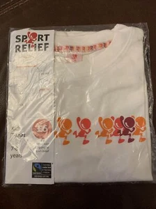 SPORT RELIEF Kinder T-Shirt weiß Mix Fair Trade Baumwolle 7-8 Jahre nagelneu versiegelt - Bild 1 von 24