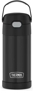 THERMOS FUNTAINER Water Bottle with Straw - 12 Ounce, Black - Kids Stainless Ste - Picture 1 of 12