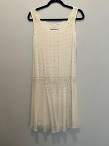 Tom and Linda Platt Ivory Silk Chiffon Dress Swarovski Crystals Women’s Size 8 - Picture 1 of 10