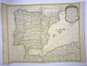 SPAIN PORTUGAL 1765 GUILLAUME DELISLE / BUACHE LARGE ANTIQUE MAP 18TH CENTURY - Picture 1 of 12
