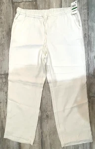 CHARTER CLUB NWT Core Linen Pants Wide Leg White Size L Elastic Waist Pockets - Picture 1 of 7