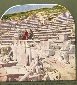 Royal Seats, Theatre of Sionysos, Athens, Greece, c1900 Stereoview Card, SV - Picture 1 of 3