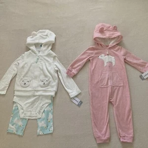 Carter's Baby Girls 4 Pc Polar Bear Hooded Vest Set Jumpsuit Fleece 18-24 Months - Picture 1 of 6