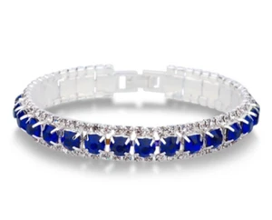 Armband 925 Silber AAA Österreichische Royal Blaue Kristalle Damen Modeschmuck - Bild 1 von 7