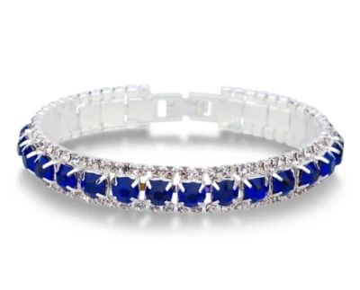 Armband 925 Silber AAA Österreichische Royal Blaue Kristalle Damen Modeschmuck - Bild 1 von 4