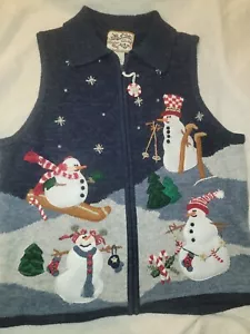 Vtg Heirloom Collectibles Sz Large Snowman Holiday Christmas Sweater Vest Ladies - Picture 1 of 11
