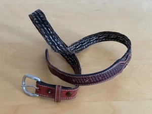 Vintage Hand Braided Horsehair Hand tooled leather Western Belt size 34 1" wide - Picture 1 of 11