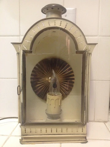 Vintage Electric Pillar Candle Sconce With  A Metal Glass Case Spain Cover