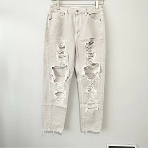 American Eagle Outfitters gray mom jean ripped size 10 long distressed denim AEO - Picture 1 of 10