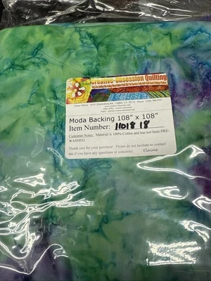 Moda 108” Wide Quilt Cotton 3 Yds Batik Green Purple Blue - Image 1 of 2