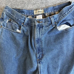 LL Bean Jeans Men (32X33) 35x34 Flannel Lined Workwear Denim Plaid Lining STAINS - Picture 1 of 10