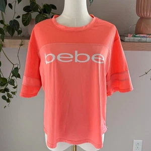 Bebe Authentic Sport Logo Mesh Tee Orange M Y2K Retro Activewear Sporty Logo - Picture 1 of 7