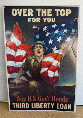 Placa AAA Sign Co 'OVER THE TOP FOR YOU' bandeira militar dos EUA títulos do governo dos EUA - Imagem 1 de 3