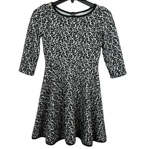 Kids Janie & Jack Black White Leopard Print Stretch Knit Button Back Dress 12 - Picture 1 of 9