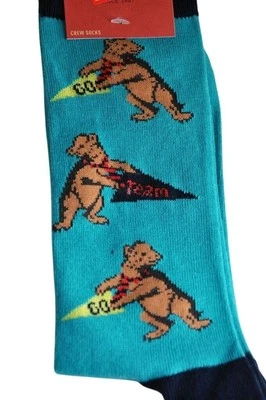Mossimo Supply Co Sizes 6 12 Crew Socks Mens Badger Print Teal Navy Mascot NEW - Image 1 of 2