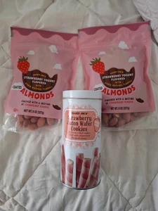 Trader Joe’s Strawberry Yogurt Flavored Coated Almonds 8 Oz + Baton Cookies - Picture 1 of 2