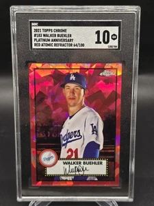 2021 Topps Chrome Platinum Walker Buehler Red Atomic Refractor /100 SGC 10 GEM - Picture 1 of 2