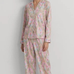 Lauren Ralph Lauren Medium Women Cotton Paisley Sleepwear Pajama Set Pink - Picture 1 of 10