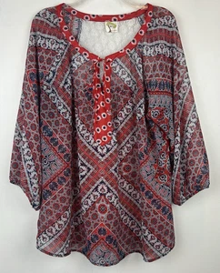 Anthropologie Fig Flower Top Women XL Blouse Floral Sheer Hippie Boho Flowy Read - Picture 1 of 11
