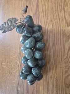Bunch Of Green Grapes Vintage Stone Fruit Jade With Metal Leaf Aprox 7.5 Inches - Picture 1 of 5