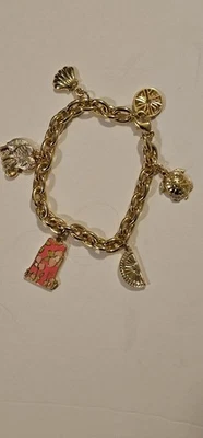 Pulsera Lilly Pulitzer Oro Dije con Vestido Tortuga Elefante Concha Naranja Usada en Excelente Condición Foto 1 de 4