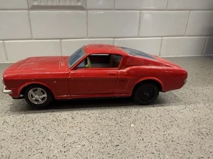 TAIYO VINTAGE TIN RUSHER 67 FORD MUSTANG FASTBACK CAR Bump N Go - Picture 1 of 4