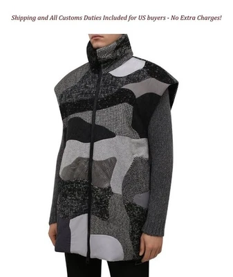 DOLCE & GABBANA Men Waistcoat 48 Grey Patches Wool Alpaca Blend Padded RRP2499 - Image 1 of 4