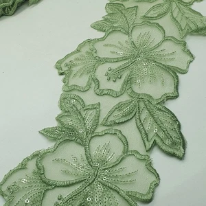 14cm wide Olive Green embroidered flower lace bridal wedding dress trim net - Picture 1 of 1