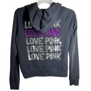 Pink Victoria's Secret Womens Med. Hoodie Full Zip Jacket Bling Love Pink 86 VTG - Picture 1 of 10