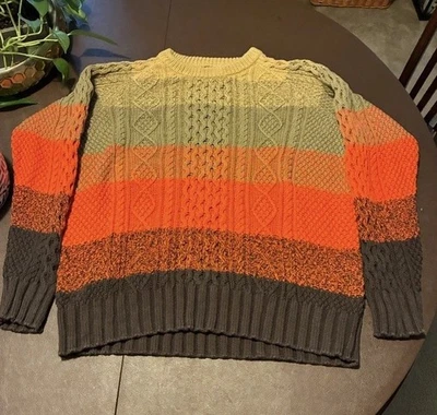 Suéter LL Bean Para Hombres L Marrón Naranja Pullover Pescador Cable Peso Pesado Foto 1 de 4